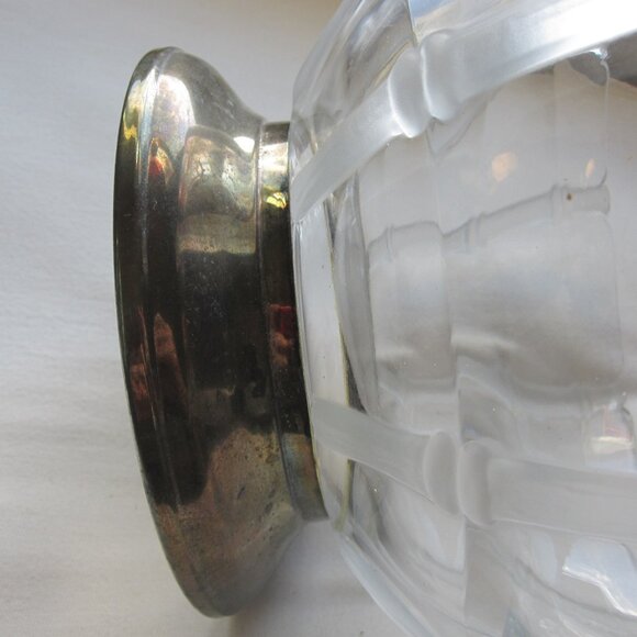 PM Italy Glass Bowl w/ Raised Frosted Bamboo design, Silver-Plated base, 8.5"x5" - Picture 6 of 7